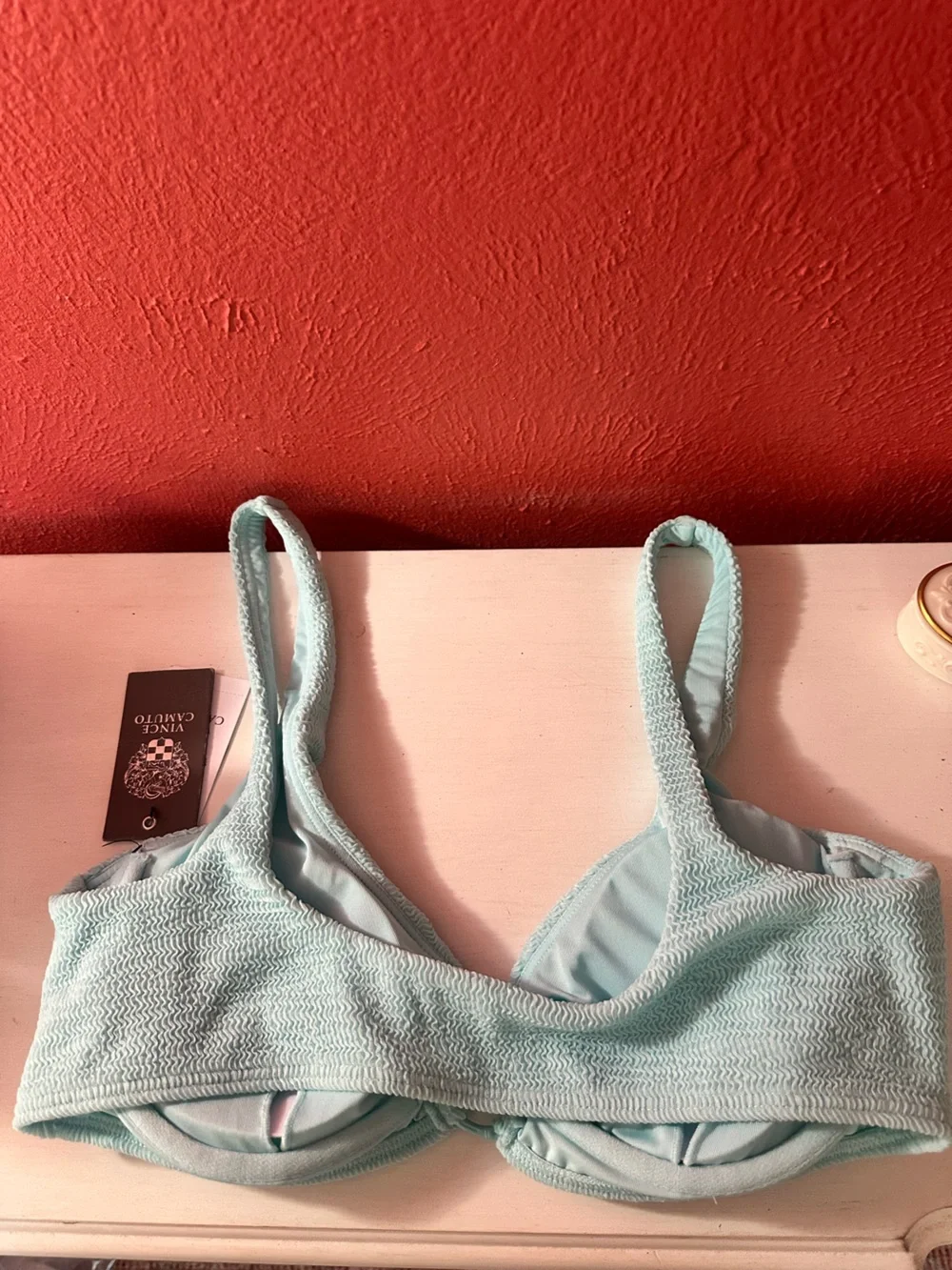 Vince Camuto Mint Textured Bikini Top with Front Ring Detail